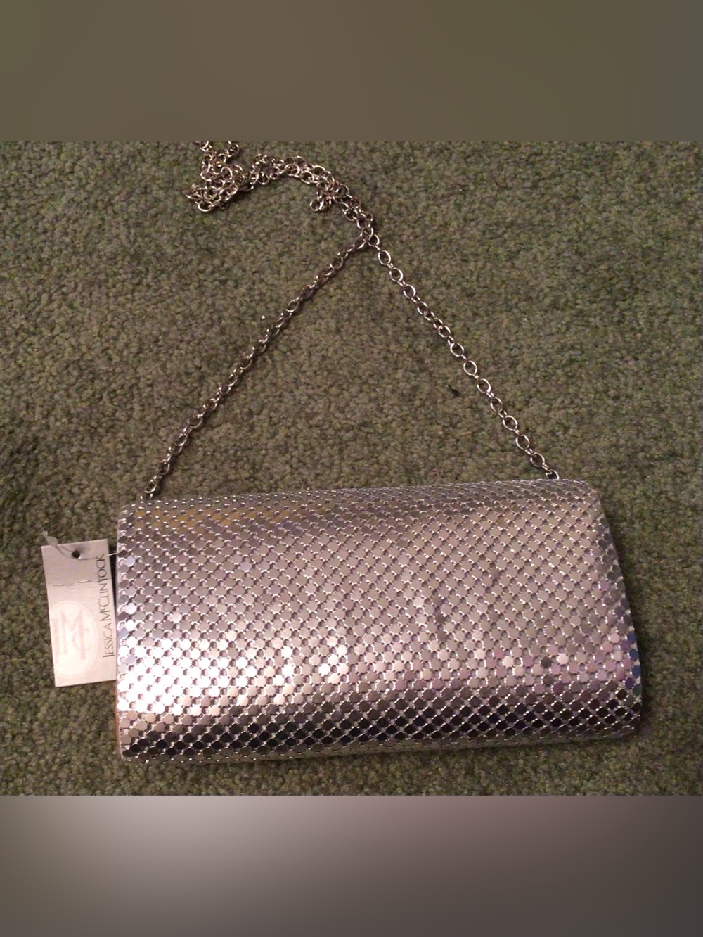 NWT Jessica McClintock Silver Cassie Evening Clutch - Picture 2 of 7